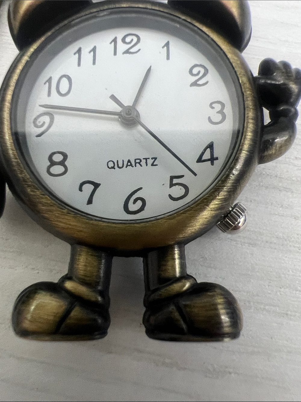 Vintage-Inspired Bronze Tone Alarm Clock Pendant Necklace with Cream Stone - Picture 4 of 7